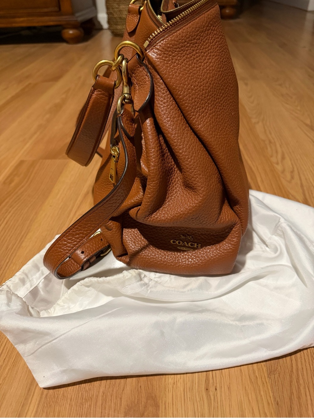 Coach Pebbled Leather Shoulder Bag in Cognac Brown - Picture 2 of 10